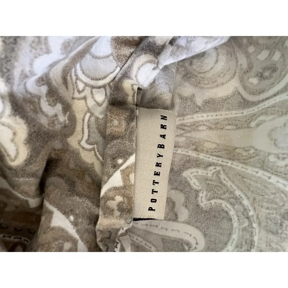 Pottery Barn 2 Euro Pillow Shams Tan Gray Cream Paisley Boho Luxury 24” Cotton